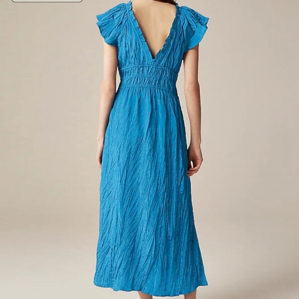 J Crew Palermo Viscose Blend Crinkle Sea Blue Travel Midi Dress Size LP NWT - Picture 4 of 16